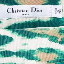 Pre Owned Christian Dior Green Animal Print Silk Pencil Skirt S