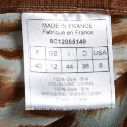 Pre Owned Christian Dior Brown Animal Printed Chiffon Embellished Top M