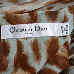 Pre Owned Christian Dior Brown Animal Printed Chiffon Embellished Top M