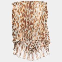 Pre Owned Christian Dior Brown Animal Printed Chiffon Embellished Top M