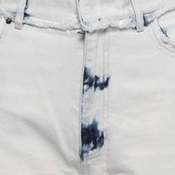 Christian Dior White/Blue Tie-Dye Denim Frayed Wide Leg Jeans M Waist 32"