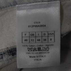 Christian Dior White/Blue Tie-Dye Denim Frayed Wide Leg Jeans M Waist 32"
