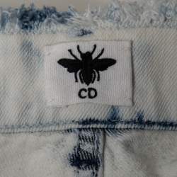 Christian Dior White/Blue Tie-Dye Denim Frayed Wide Leg Jeans M Waist 32"