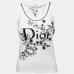 Pre Owned Christian Dior Boutique White Embellished Cotton Knit Tank Top S
