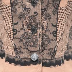 Pre Owned Christian Dior Boutique Pink Lace Printed Denim Jacket S