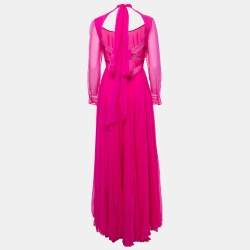 Pre Owned Christian Dior Pink Chiffon Pleated Gown M