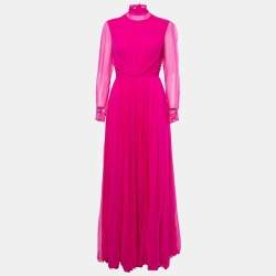 Pre Owned Christian Dior Pink Chiffon Pleated Gown M