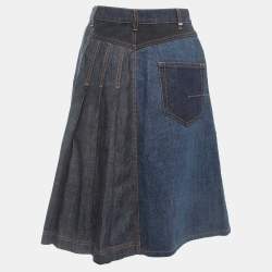 Pre Owned Dior Navy Dark Blue Denim Pleated Knee Length Skirt M