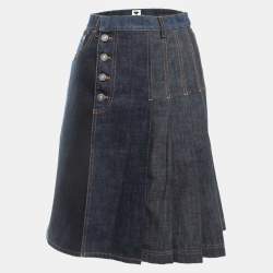 Pre Owned Dior Navy Dark Blue Denim Pleated Knee Length Skirt M