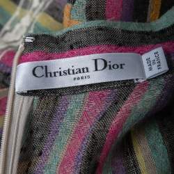 Pre Owned Dior Multicolor Striped Linen Lace Trimmed Long Sleeve Maxi Dress M