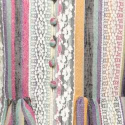 Pre Owned Dior Multicolor Striped Linen Lace Trimmed Long Sleeve Maxi Dress M