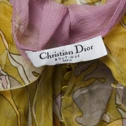 Dior Green All-Over Print Silk Button Front Ruffled Sleeveless Blouse M