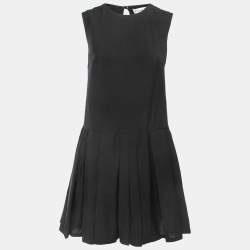 Christian Dior Black Wool Drop-Waist Pleated Sleeveless Mini Dress M