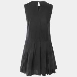 Christian Dior Black Wool Drop-Waist Pleated Sleeveless Mini Dress M