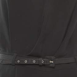 Pre Owned Dior Black Silk Pleated Cowl Back Neck Sleeveless Belted Jumpsuit M