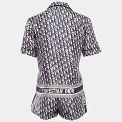Dior Navy Blue Oblique Silk Shorts Shirt Set S