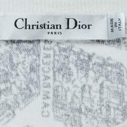 Pre Owned Dior White Printed Linen Blend Scoop Neck Half Sleeve T-Shirt XL