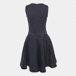 Pre Owned Christian Dior Navy Blue Wool-Blend Crest Detail Sleeveless Dress M