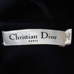 Pre Owned Christian Dior Navy Blue Wool-Blend Crest Detail Sleeveless Dress M