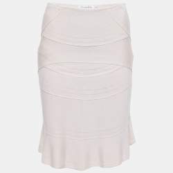 Pre Owned Dior Light Pink Patterned Silk Knit Knee Length Skirt L
