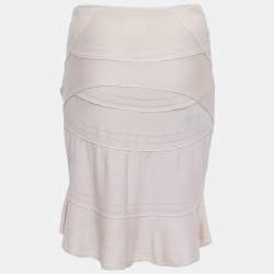 Pre Owned Dior Light Pink Patterned Silk Knit Knee Length Skirt L