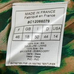 Pre Owned Dior Green Leopard Print Embellished Silk One Shoulder Short Dress XL