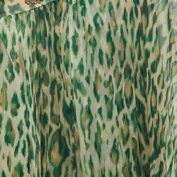 Pre Owned Dior Green Leopard Print Embellished Silk One Shoulder Short Dress XL