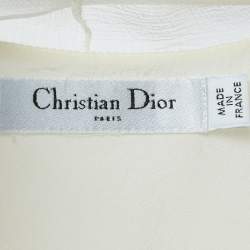 Dior Cream Silk Neck Tie Detail Gathered Sleeveless Short Dress M