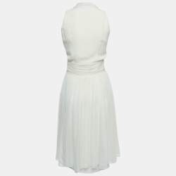 Dior Cream Silk Neck Tie Detail Gathered Sleeveless Short Dress M