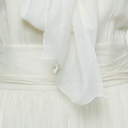 Dior Cream Silk Neck Tie Detail Gathered Sleeveless Short Dress M