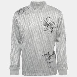 Dior X Daniel Arsham Grey Oblique Patterned Knit High Neck Pullover M