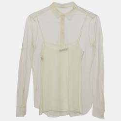 Dior Cream Mesh Button Front Full Sleeve Shirt M