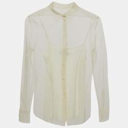 Dior Cream Mesh Button Front Full Sleeve Shirt M