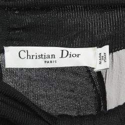 Dior Black Wool Blend High Neck Silk Sleeved Midi Dress XL