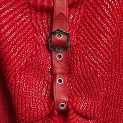 Pre Owned Christian Dior Boutique Red Ribbed Knit Belt Detail Top S