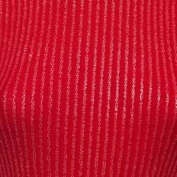 Pre Owned Christian Dior Boutique Red Ribbed Knit Belt Detail Top S