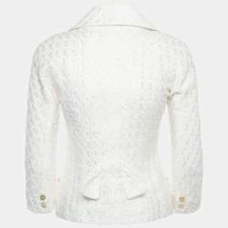 Dior Vintage Off White Tweed Single Breasted Blazer S