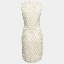 Pre Owned Christian Dior Off-White Sequined Lace Sleeveless Short Dress M