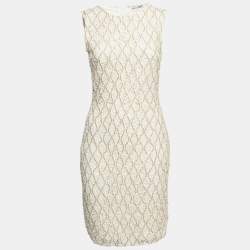 Christian Dior Off-White Sequined Lace Sleeveless Short Dress M