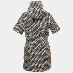 Pre Owned Dior Navy Blue Oblique Jacquard Hooded Mini Dress M