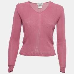 Dior Vintage Pink Perforated Knit Long Sleeve Top S