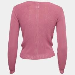 Dior Vintage Pink Perforated Knit Long Sleeve Top S