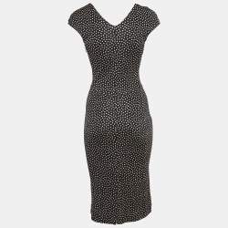 Pre Owned Dior Black Dotted Silk Knit Sleeveless Cowl Neck Midi Dress S