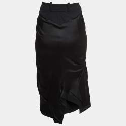 Pre Owned Dior Black Silk Draped Midi Skirt S