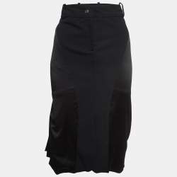 Pre Owned Dior Black Silk Draped Midi Skirt S
