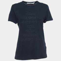 Christian Dior Navy Blue Feminist Print Cotton Blend Half Sleeve T-Shirt S