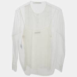 Pre Owned Christian Dior White Dotted Tulle Blouse S