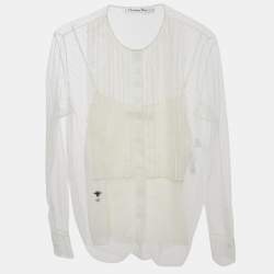 Pre Owned Christian Dior White Dotted Tulle Blouse S