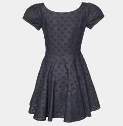 Pre Owned Dior Dark Blue Embroidered Denim Flared Dress L