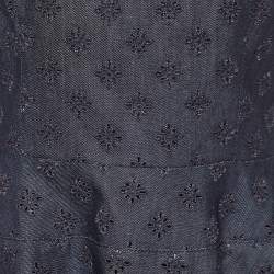 Pre Owned Dior Dark Blue Embroidered Denim Flared Dress L